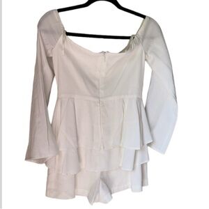 White romper BCBGMaxazria NEW off the shoulder flare arm peplum tiered detail
